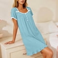 thumbnail image 3 of Nightgown Women Short Sleeve Women’s Square Collar Sleep Dress Short Sleeve Button Nightgown with Pocket Loose Ruffle Hem Casual Home Midi Night Dress Light Blue S, 3 of 6