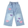 thumbnail image 2 of WPPGONE Toddler Girls Wide Leg Jeans Little Kids Loose Denim Pants Fashion Bow Embroidery Elastic Waist Relaxed Fit Breathable Cotton Everyday Casual Trousers, 2 of 9