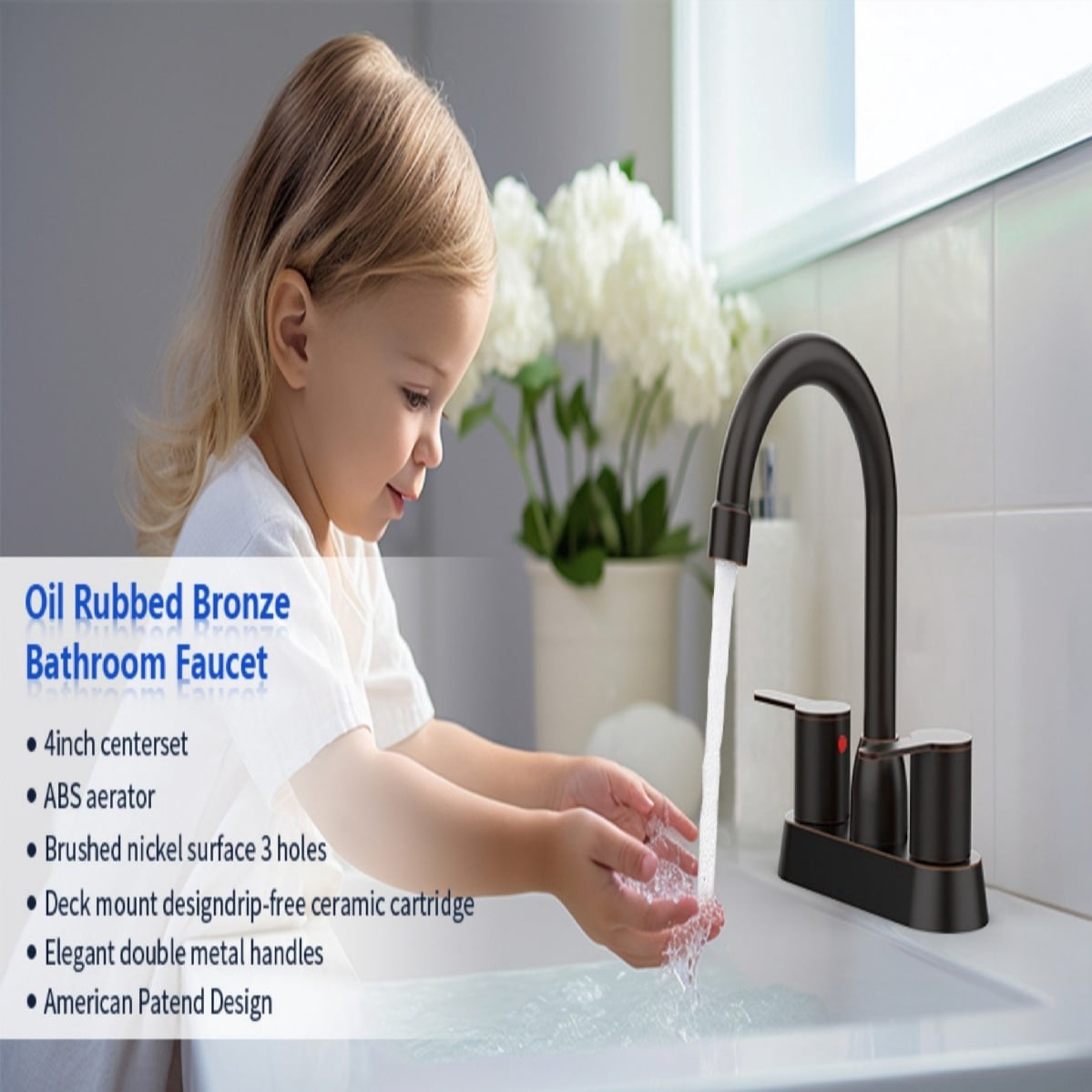 2 Handles Bathroom Sink Faucet, Oil Rubbed Bronze Centerset RV Bathroom Faucets for 2/3 Hole