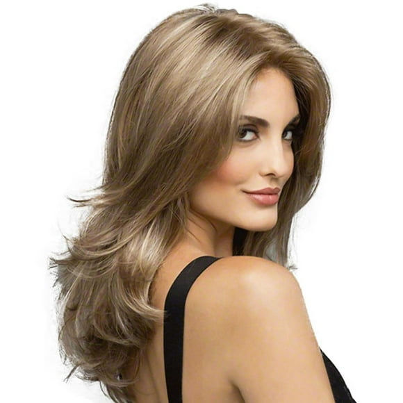 ruzhgo Natural Long Side Bangs Blonde Brown Hair Layered Straight Mix-Color Synthetic Wigs Golden