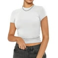 thumbnail image 2 of Elippeo Womens Summer Fitted Crop Tops Solid Color Short Sleeve Blouse Crewneck Streetwear T-shirt, 2 of 7