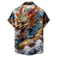 thumbnail image 7 of COSFO Dragon Button Down Shirt Men Blue Short Sleeve Collared Casual Tops Regular Graphic Tees, 7 of 7