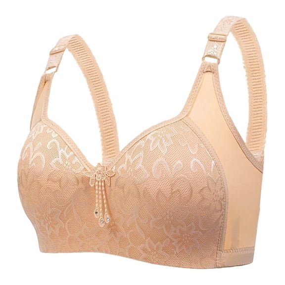 Teyfeniy Beige Wireless Bras for Women Adjustable Strap Full Coverage Comfy Bralettes with Pad and Dec Lift and Support No Underwire V Neck Bras