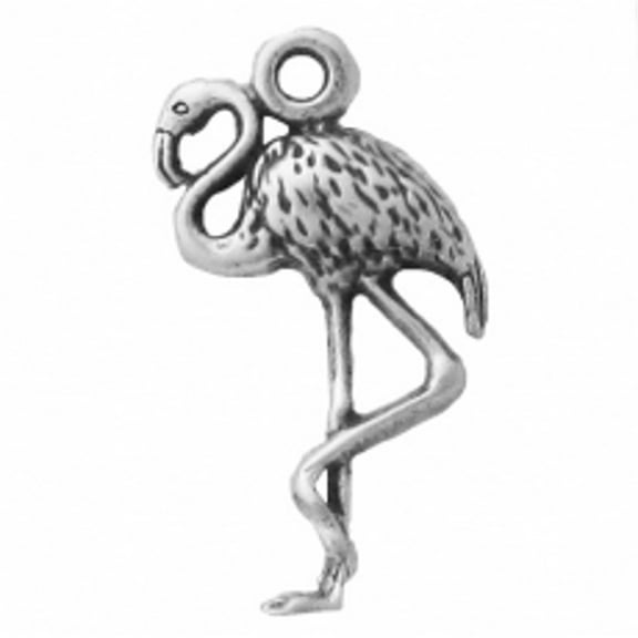 Sterling Silver 16" .8mm Box Chain Mini Flamingo Standing On One Leg Pendant Necklace