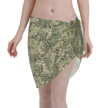 Qekee Green Snake Skin Women s Short Sarongs Cover Ups Sheer Bikini Wraps for Swimwear