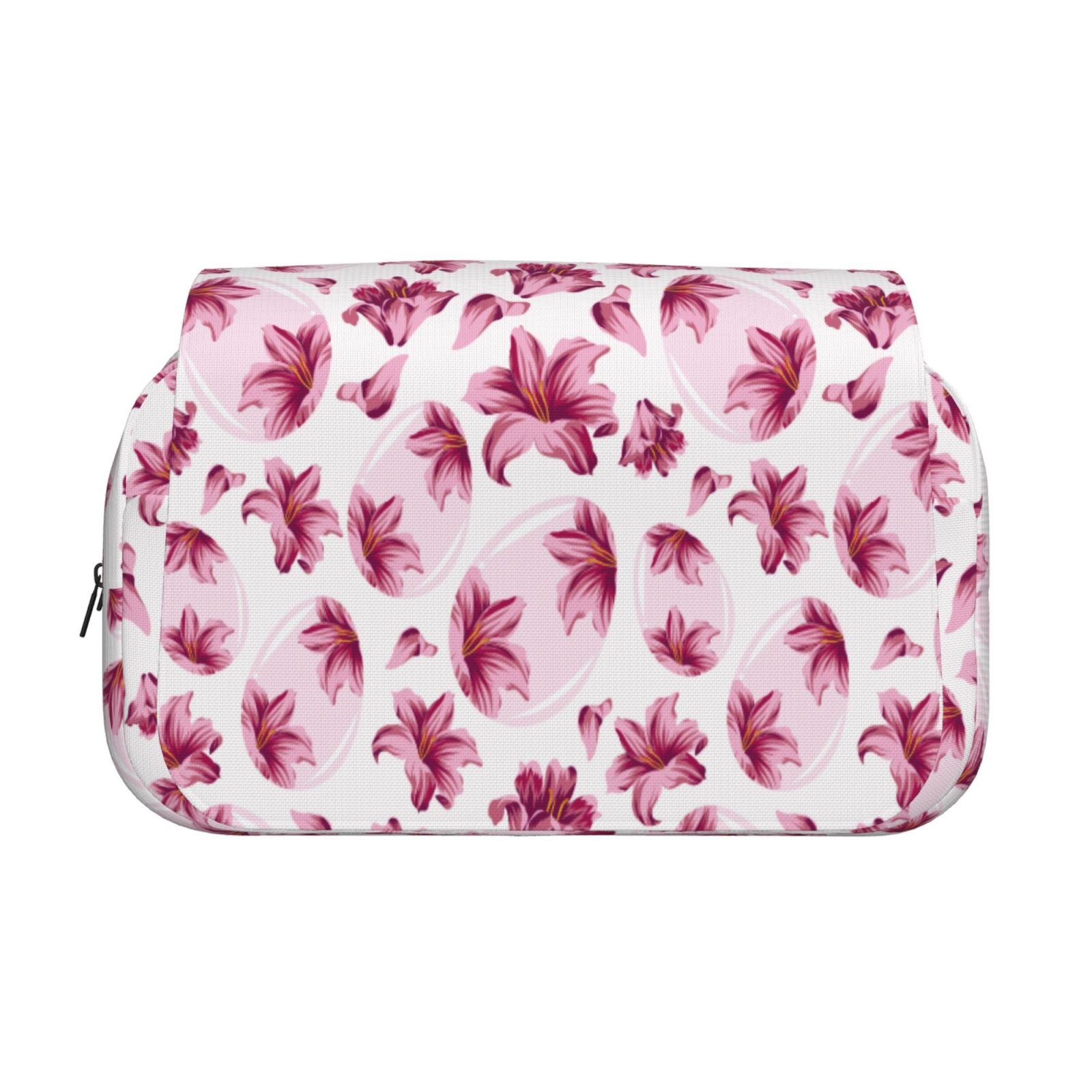 Rateoe Lilies Flowers Pattern Double Clamshell Pen Case, Storage Organizer with Two Zipper Compartments– Holds Up to 50 Pencils & Pens