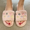 thumbnail image 6 of Xfvqtps Fluffy Slippers for Women Cute Flower Embroidery Winter Warm Open Toe Slip on Furry Cozy Indoor and Outdoor Plush Shoes Pink, 6 of 6