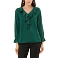 thumbnail image 6 of Unique Bargains Women's Ruffle V Neck Chiffon Work Office Peasant Blouse M Green, 6 of 8