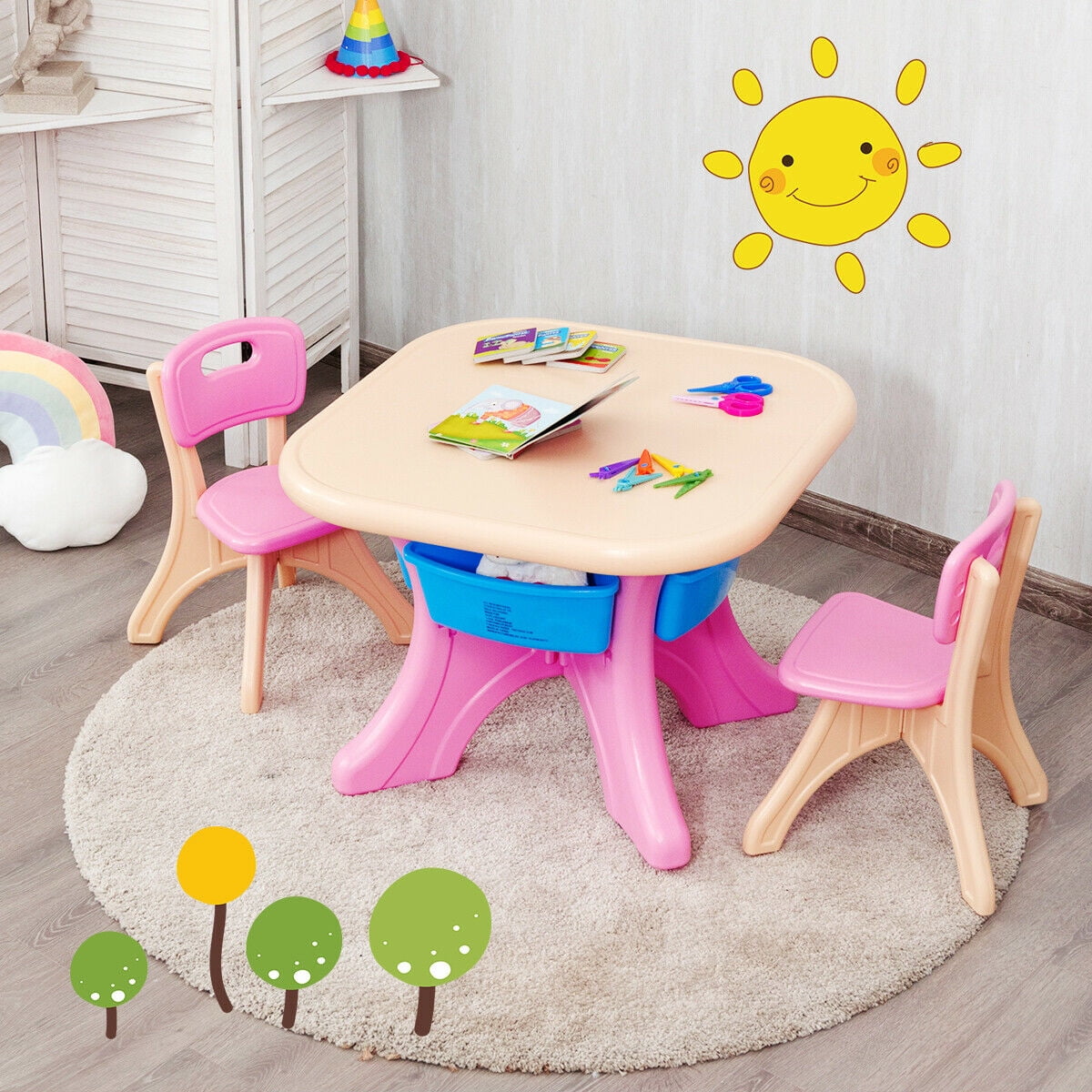 In Outdoor 3 Piece Plastic Children Play Table Chair Set Multicolor