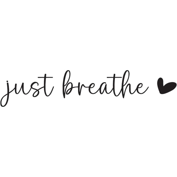 Just Breathe Heart Vinyl Sticker, Inspirational Mindfulness Decal for Mirror, Laptop, Water Bottle, and Car Window (4" x 0.7")
