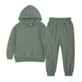thumbnail image 2 of Fozruso Boys Pants 2 Pieces Set Toddler Kids Babys Girls Boys Spring Winter Solid Long Sleeve Pants Hooded Hoodie Sweatshirt Set Outfits Sizes 1-2 Years(Green), 2 of 4