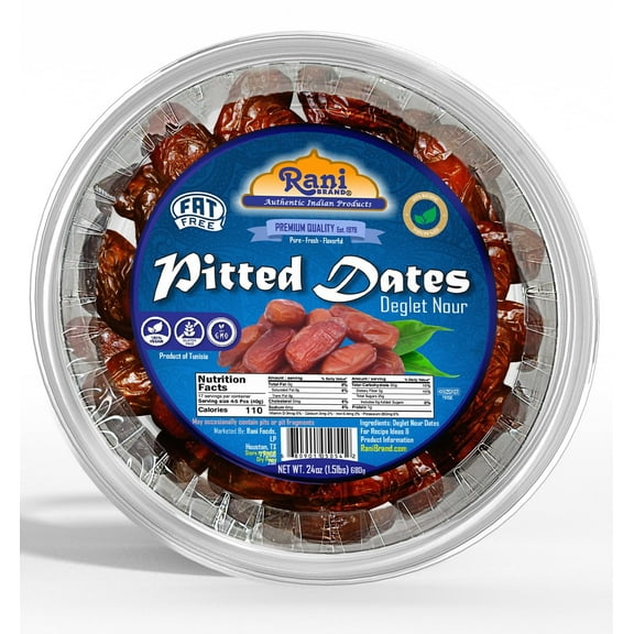 Rani Pitted Dates (Deglet Nour) Raw Dried Fruit 24oz (1.5lbs) 680g ~ All Natural | Fat-free | No added Sugar | Vegan | Gluten Friendly | Non-GMO | Kosher | Product of Tunisia