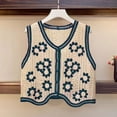 thumbnail image 4 of Duoif Sweater Vest Women, Women's Knitted Vest Sleeveless V Neck Cardigan Button Printed Short Vest Womens Vest Blue, 4 of 6