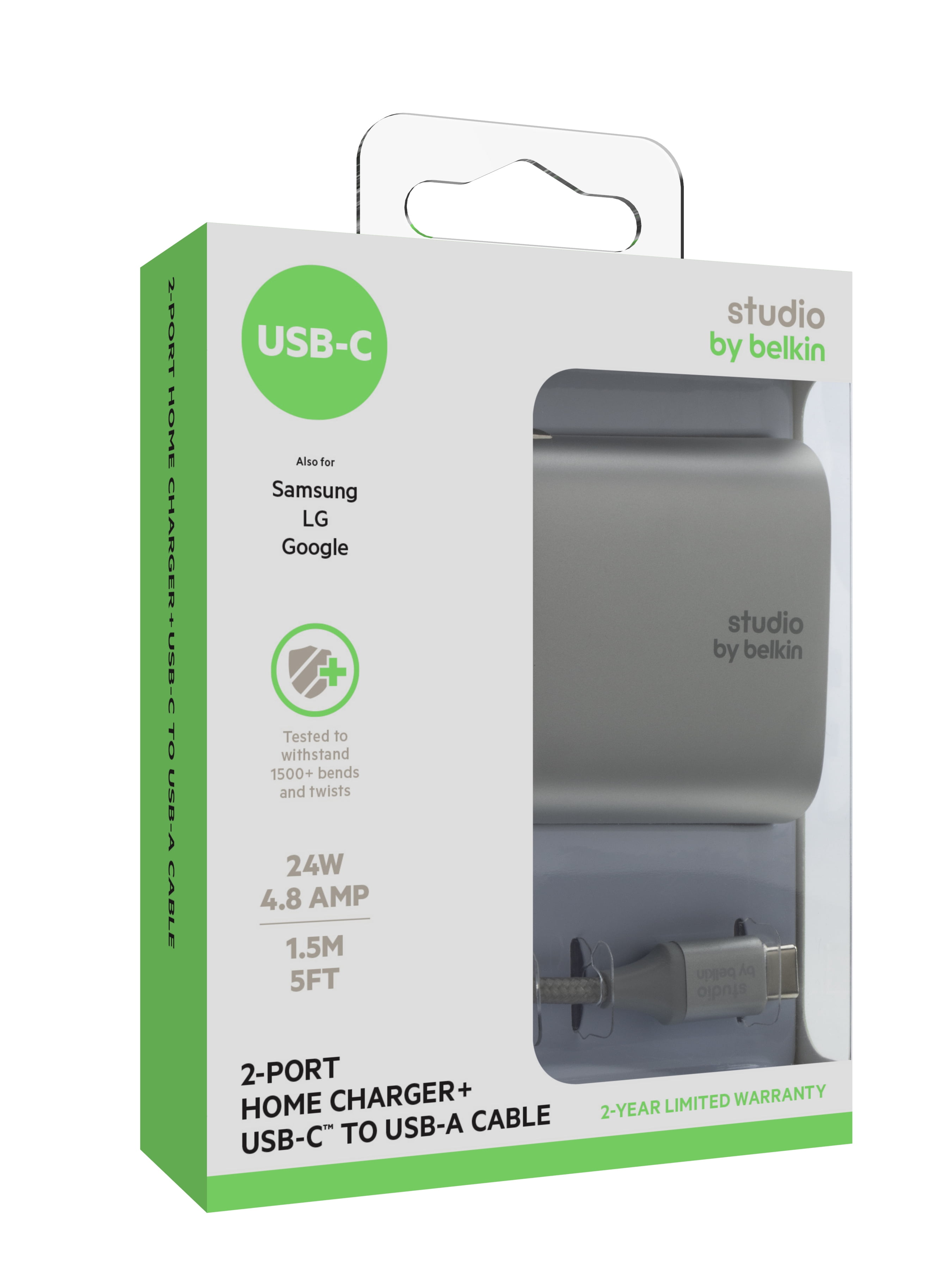 Studio by Belkin USB-C to USB-A Wall Charger | Charger + Cable | Silver