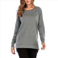 thumbnail image 2 of Sudadera de Mujer de Color Liso con Cuello Redondo, Larga y Abertura Frontal Corta y Trasera Larga Gris Oscuro XL, 2 of 10
