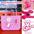 thumbnail image 4 of CHUNTIAN Mtiy rain 3pcs Charms for Bogg Bag Accessories,Pink Letter and Flower Charms Compatible with Bogg Bag, Accessories Charms for Simple Modern Beach Bag (K), 4 of 7