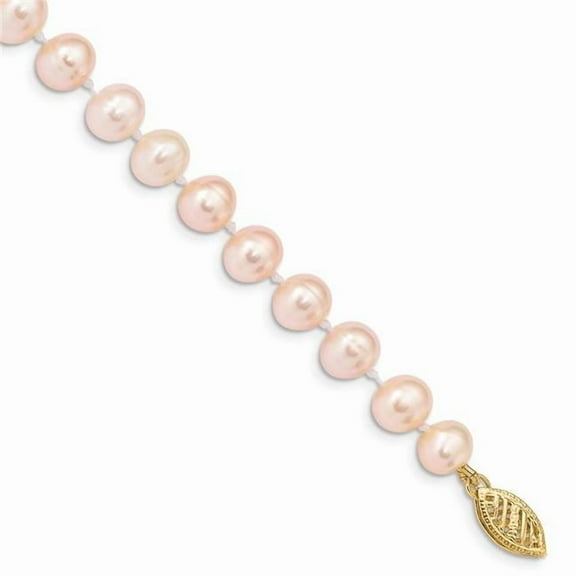 Primal Gold 14 Karat Yellow Gold 6-7mm Pink Near Round Freshwater Cultured Pearl Bracelet