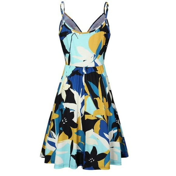 Leutsin Women's V-Neck Floral Strap Summer Casual Swing Plus Size Maxi Dresses With Pocket Plus Size Maxi Dresses