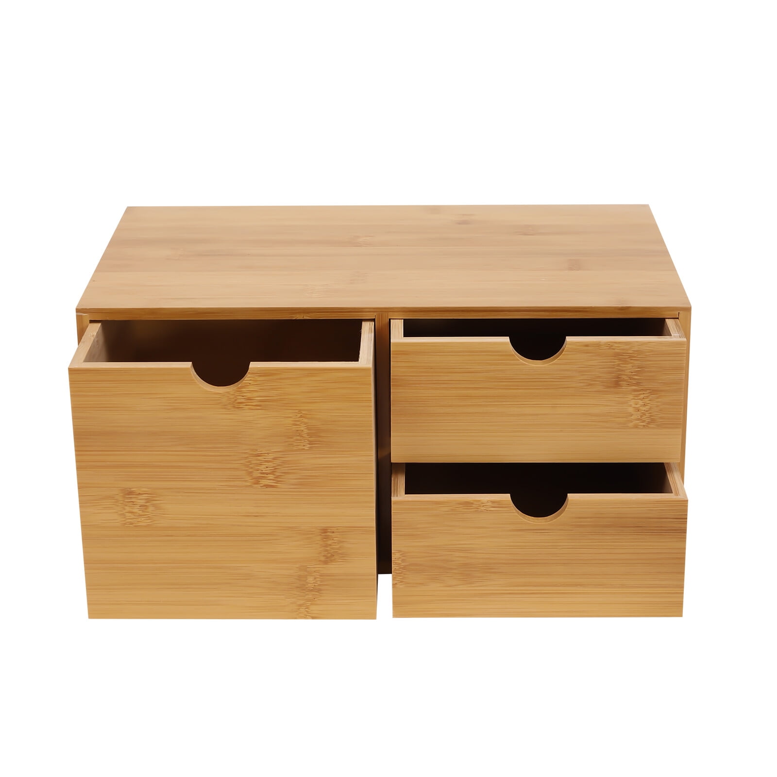 Bamboo Desk Organizer - Mini Bamboo Desk Drawer Tabletop Storage Organization Box for Office Home Toiletries Supplies, No Assembly Required (3 Drawers)