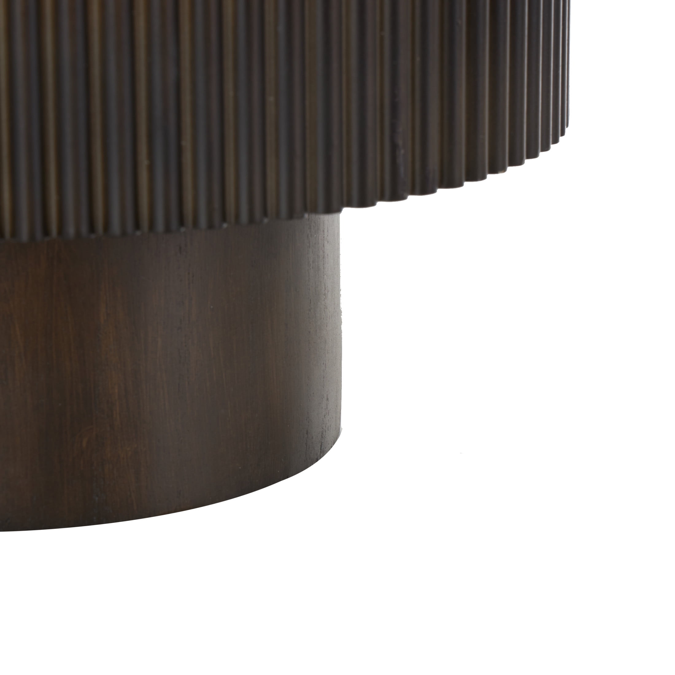 DecMode 14" Round Ribbed Dark Brown Wood Decorative Bowl with Elevated Base