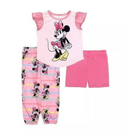 Disney Minnie Mouse Toddler Girl's Satinet, Tulle 3-Piece Pajama Set (Size 3T)