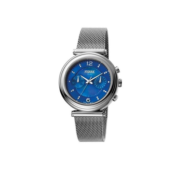 Ferre Milano FM1L081M0051 Montre Bracelet pour Femmes en Quartz Argent Fabriqué en Suisse avec Cadran Bleu Foncé