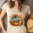 thumbnail image 4 of Tis The Season Graphic Tee | Pumpkin Football Coffee Shirt | Unisex Casual T-Shirt, Azalea, Size S, 4 of 6