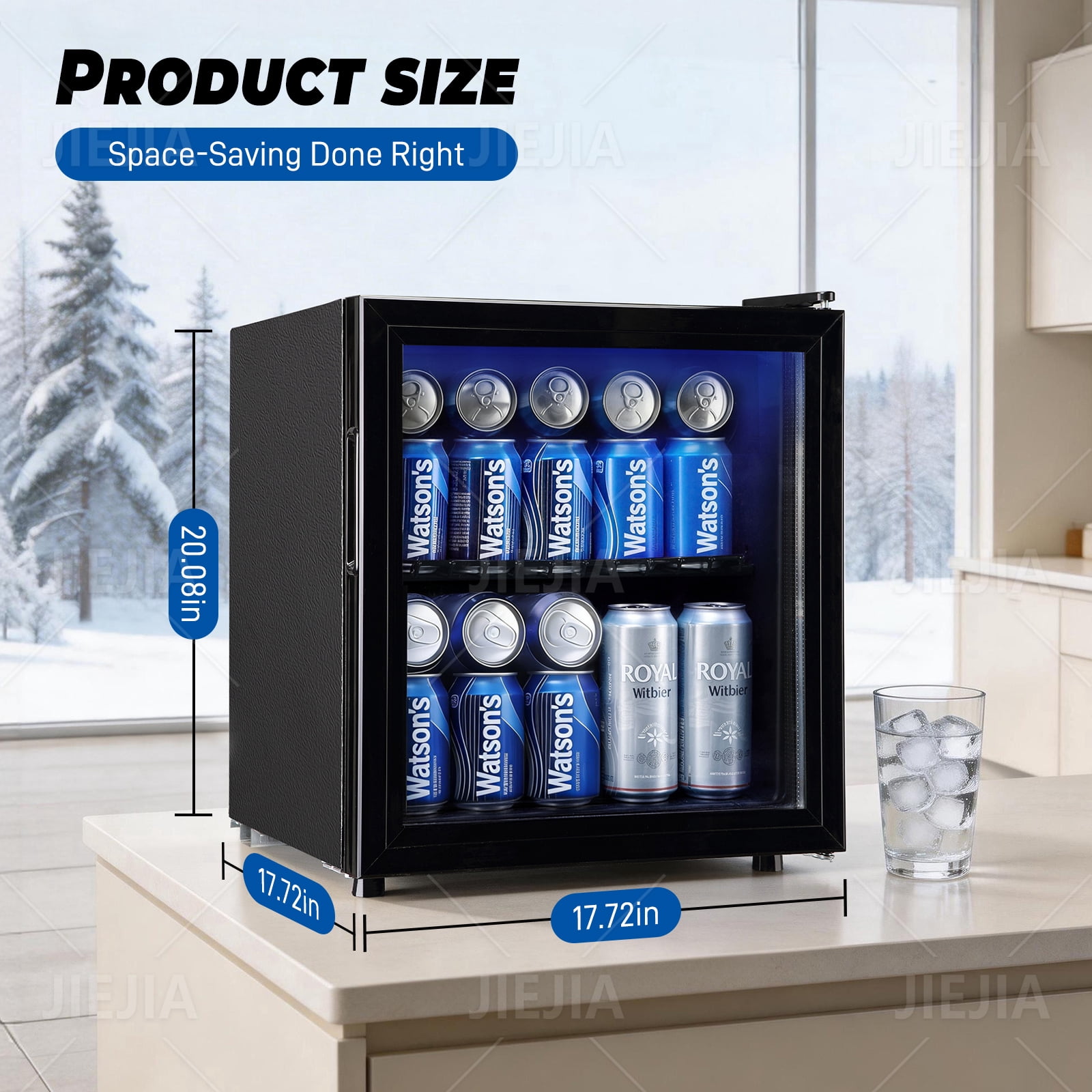 JIEJIA 60 Can Mini Fridge and 1.8 Cu.ft Beverage Cooler Refrigerator with Glass Door for Home, Office