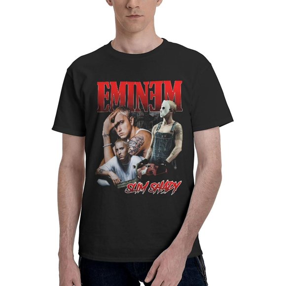 Eminem T-shirt pour Hommes T-Shirts Unisexe T-shirt en Coton T-shirt Drôle à Manches Courtes pour Hommes Femmes Adulte Noir Moyen-2921