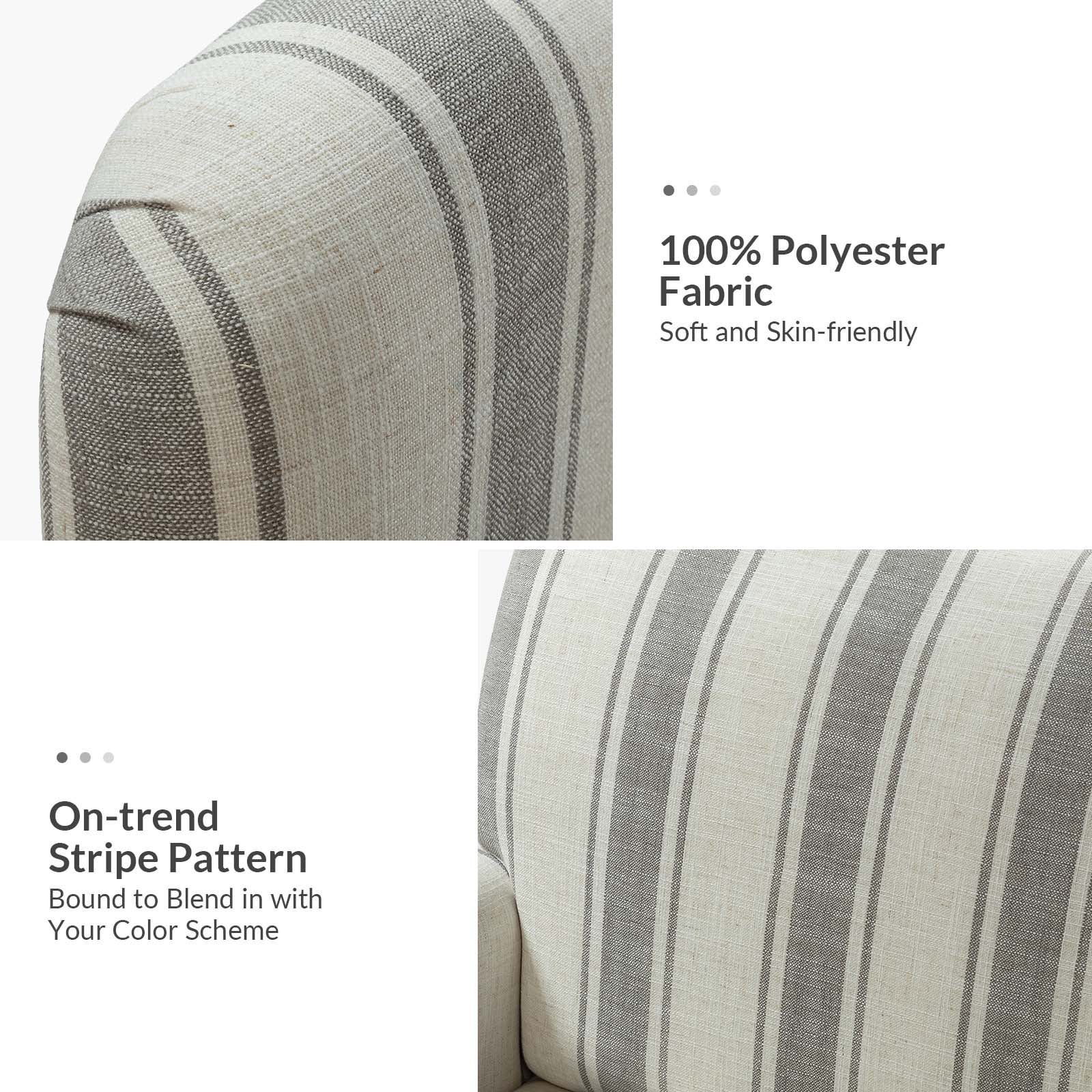 Stripe Accent Chairs Set of 2 Upholstered Wood Legs Armchairs Home Living Room Adult Grey