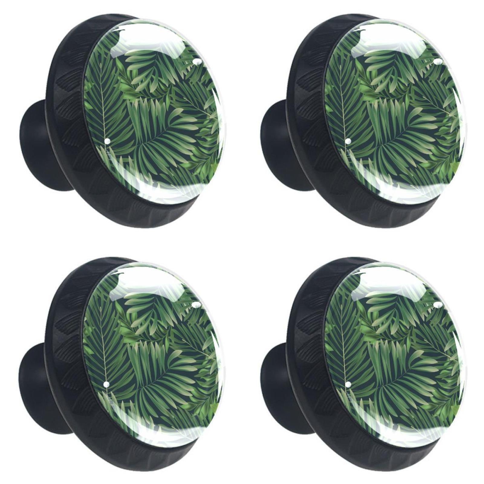 4 Pcs Dark Green Tropical Leaves Knobs for Kitchen Cabinet Cupboard Dresser Bookcase Drawer Pulls Handles Round Home Decor