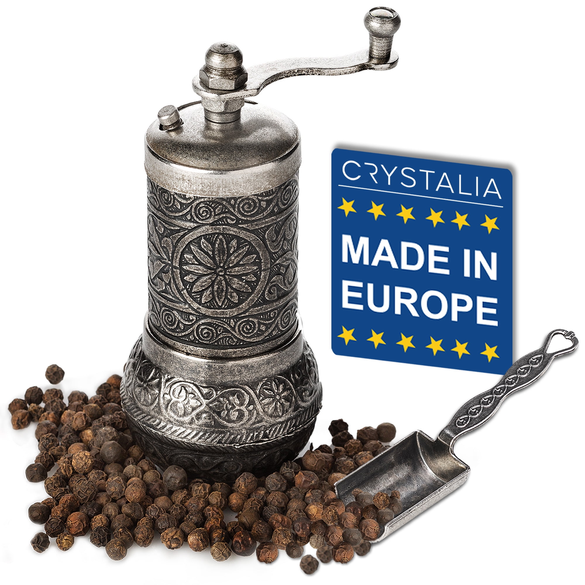 Black Pepper Grinder, Refillable Turkish Spice Mill with