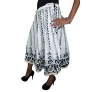 Mogul Womens White Cotton Skirt Lace Work Printed Gypsy Hippie Chic Flare Long Skirts