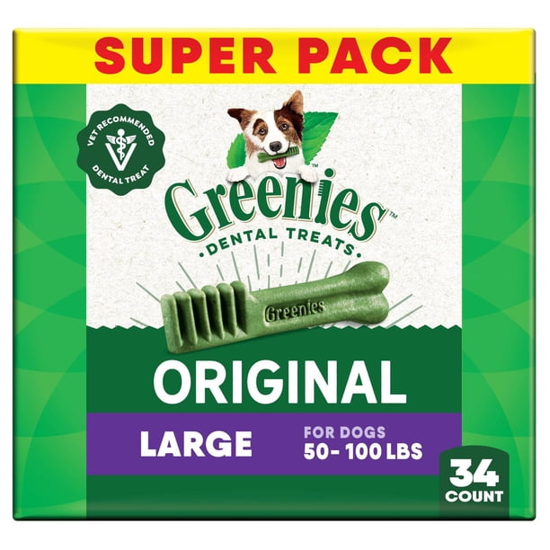 Greenies Original Dental Treats, Golosinas de cuidado dental para perros 54 oz (Paquete de 34 golosi