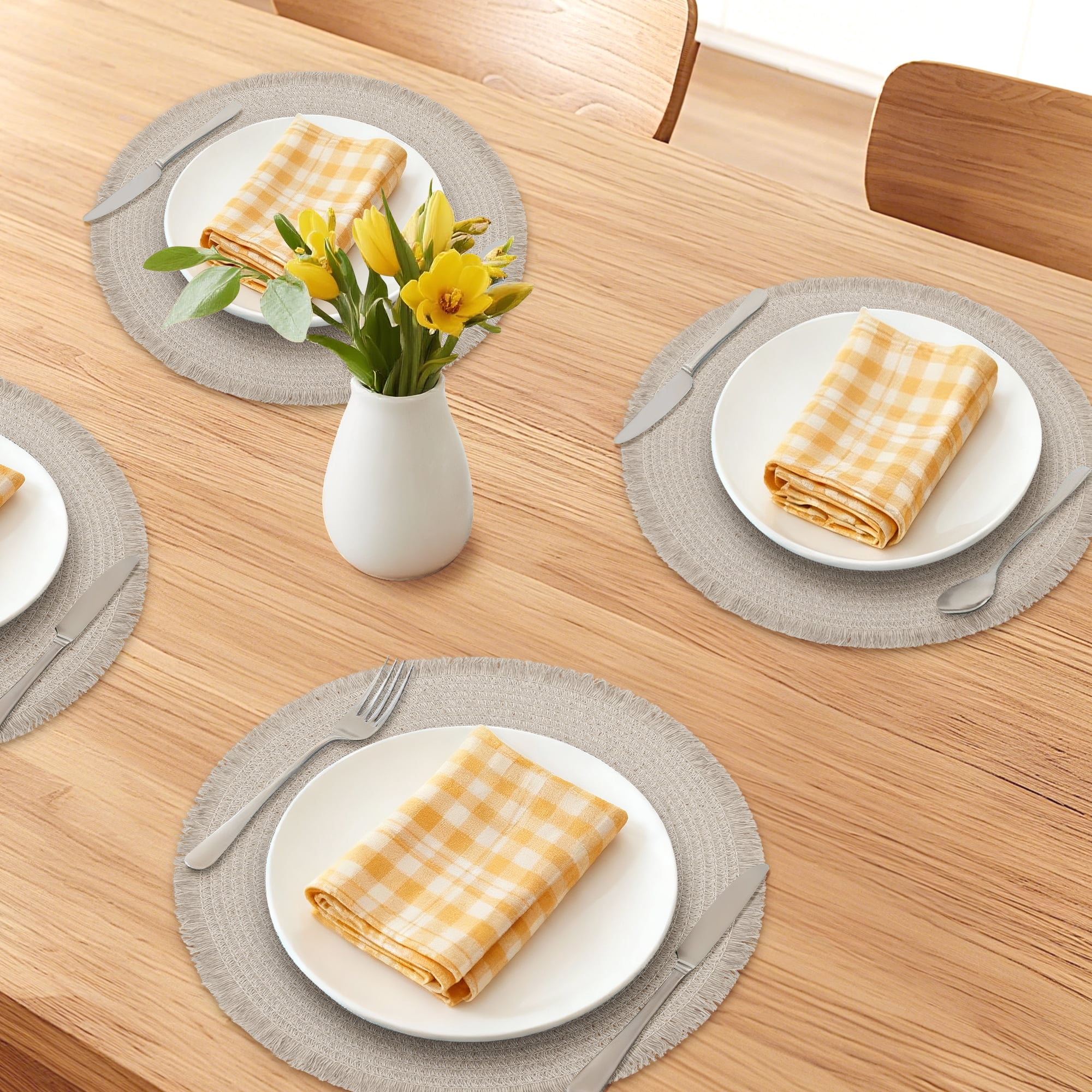Unique Bargains Set of 6 Woven Placemats for Kitchen Use Gray 15x15inch