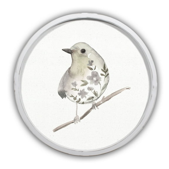 Creative Products Neutral Sage Bird II 20 x 20 Round White Framed Print
