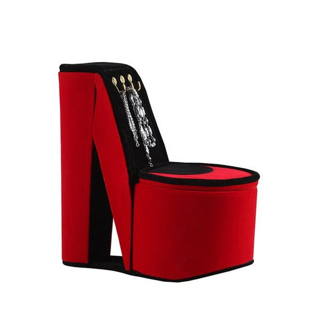 Benzara BM240354 High Heel Shoe Jewelry Box with 3 Hooks & Storage, Red