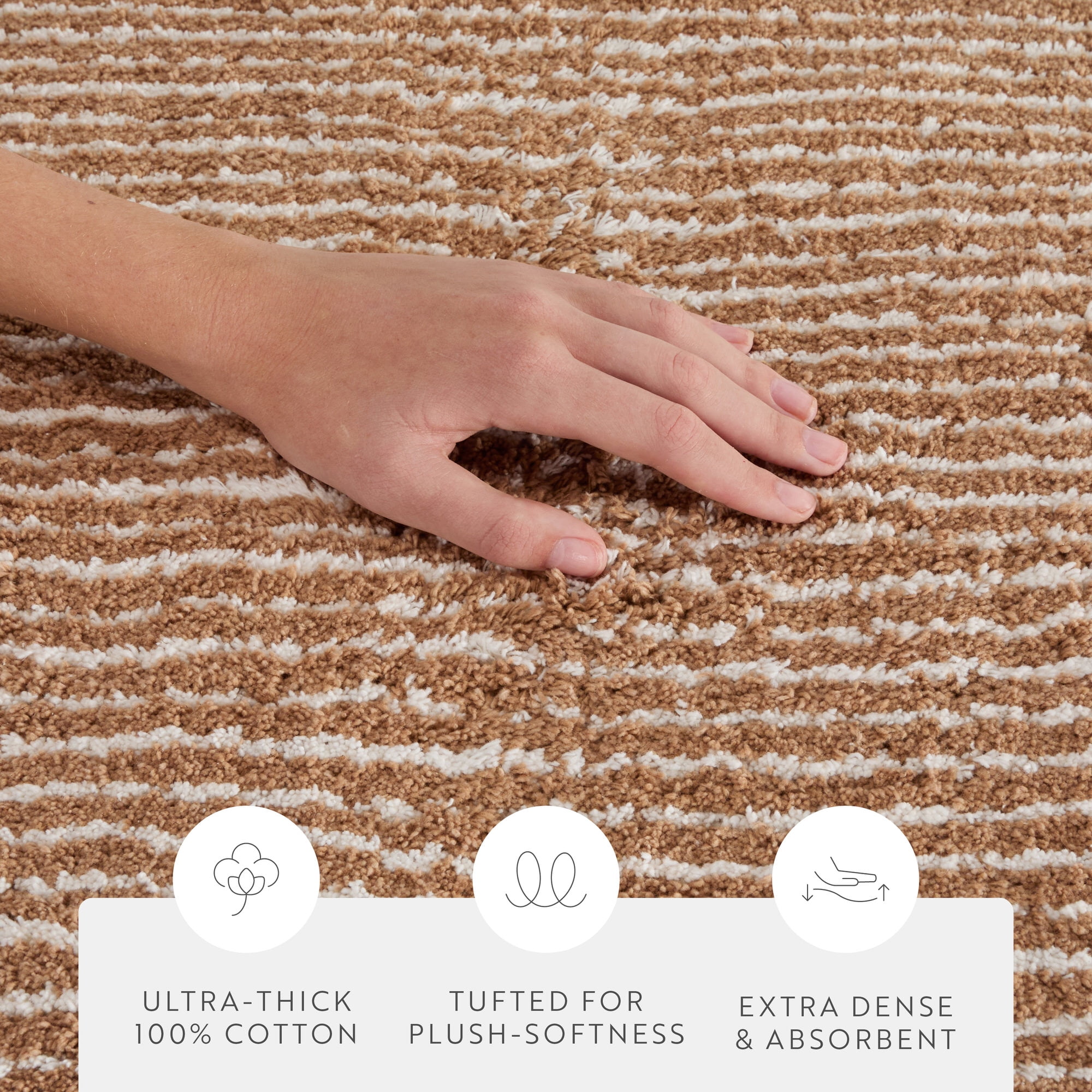 Noble Linens Pinstripe Cotton Bath Mat, 24 in x 17 in, Mocha