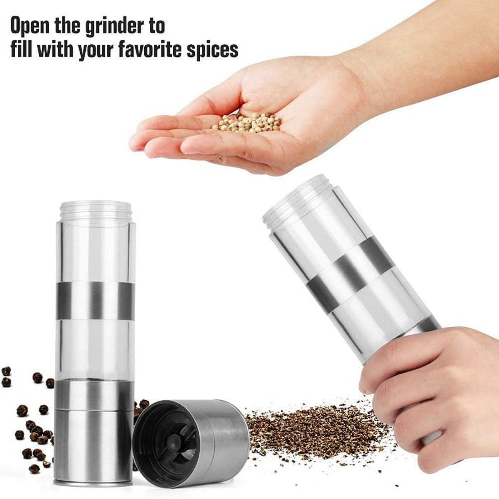 4X 2 in 1 Salt and Pepper Grinder Set,Stainless Steel Salt Grinder with Adjustable Ceramic Rotor, Pepper Mill Shaker