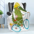 thumbnail image 4 of Funny Soft Flannel Fleece Throw Blanket, Green Crocodile Yellow Hat Going for a Bike Ride with Friends Cartoon Kids Nursery, Cozy Plush for Indoor and Outdoor Use, 50" x 70", Multicolor, by Ambesonne, 4 of 5