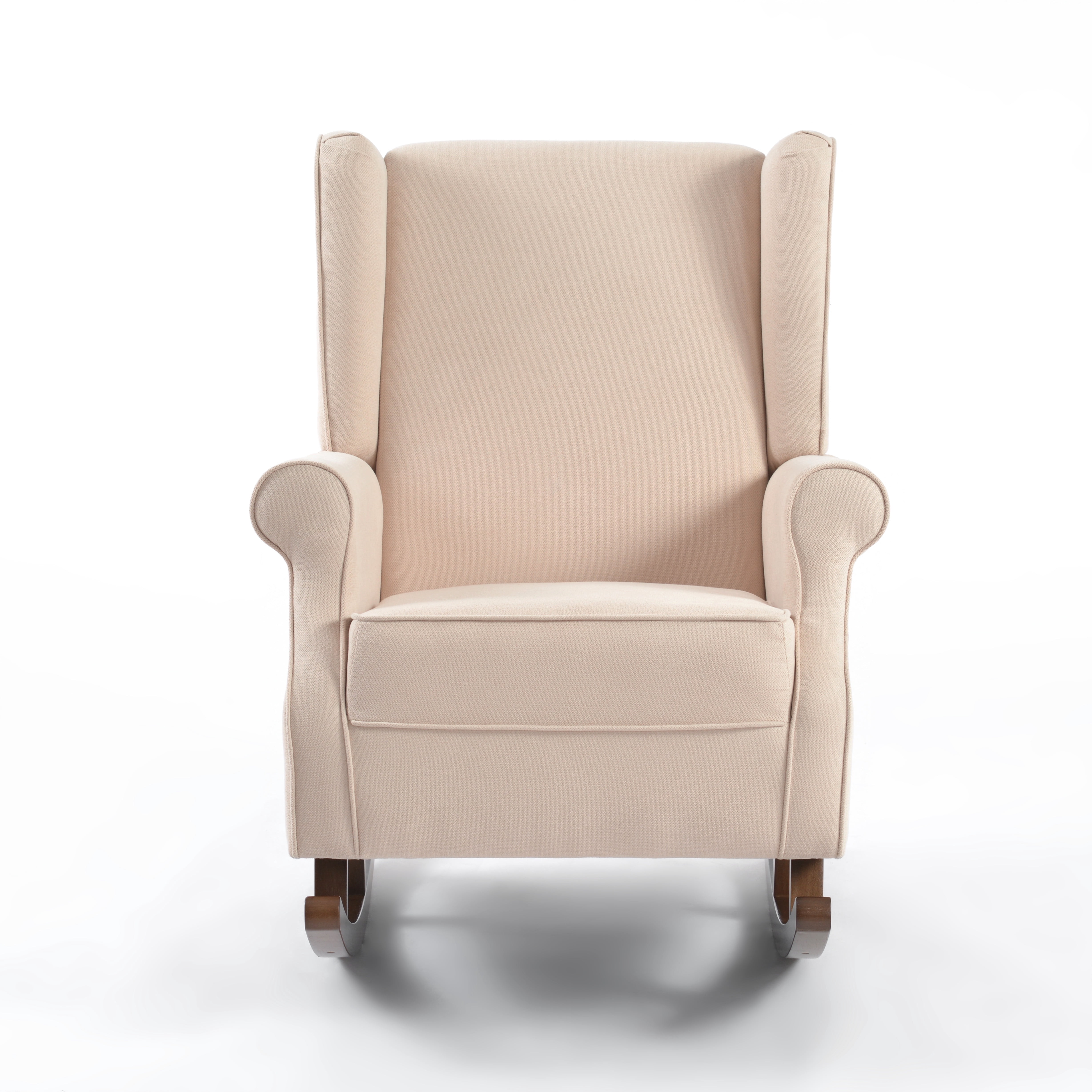 Haven Upholstered Premium Wingback Rocking Chair, High Back Accent Rocker for Nursery Living Room Bedroom, Solid Wood Curved Base (Linen))