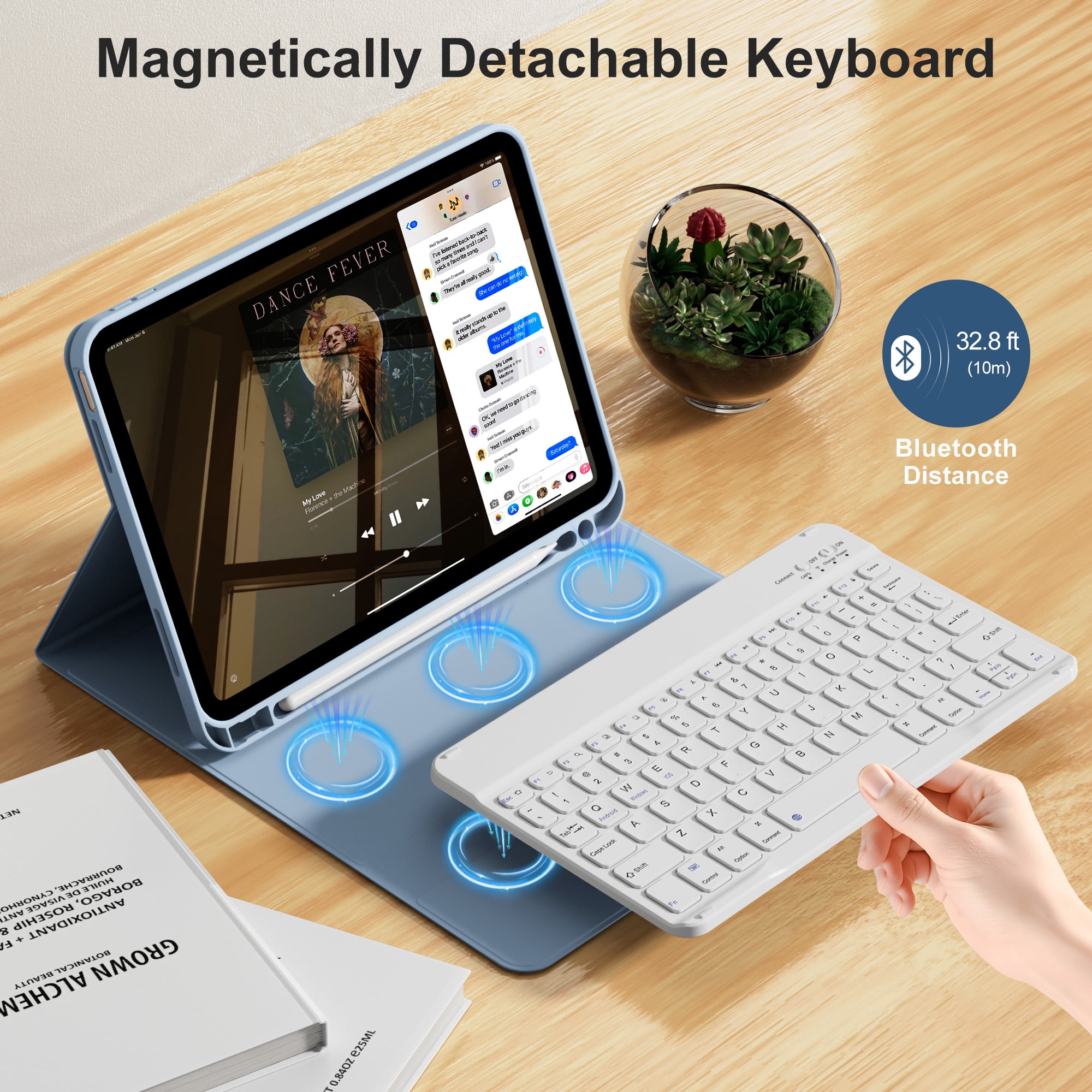 KVTVOU Keyboard Case for iPad A16 11 inch 2025 / 10th Generation 10.9 inch 2022, Detachable Wireless Keyboard Cover with Pencil Holder for iPad 11/10th Gen, Blue