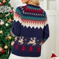 thumbnail image 4 of Suéter de Navidad Cuello Redondo Cómodo Suéter de Manga Larga para Mujer para Vacaciones Escolares Citas Compras Azul Marino L, 4 of 6