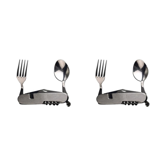Toystoory Vajilla plegable 6 en 1 para exteriores, vajilla multifuncional de acero inoxidable para acampar, parrilla, cuchara, herramienta Type1 NO1