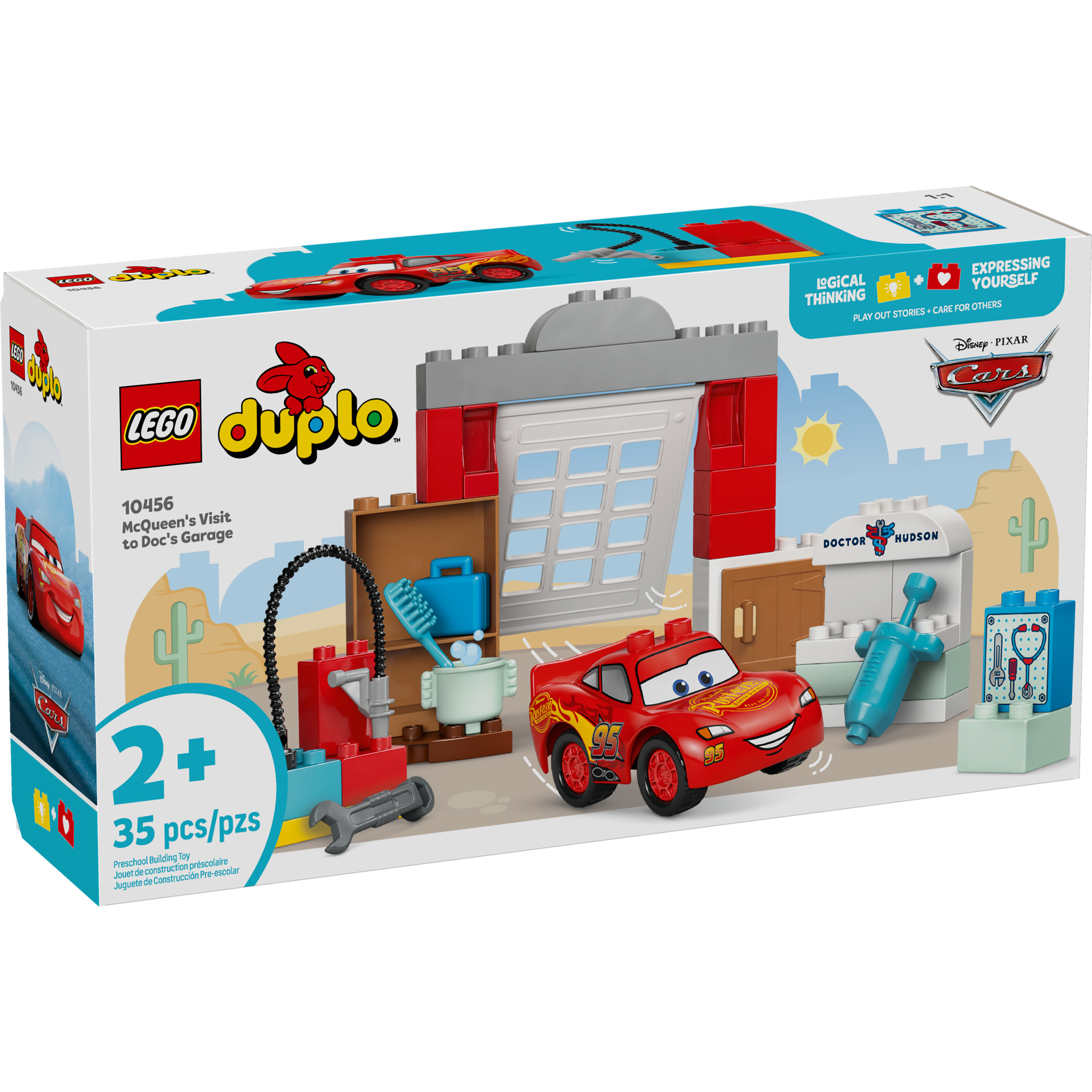 LEGO DUPLO Disney and Pixar Cars McQueen’s Visit to Doc’s Garage - Lightning McQueen Cars Toy for Preschool Boys and Girls 2+ - Pretend Play and Sensory Toddler Toy - Gift Idea for Birthdays - 10456