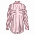 thumbnail image 2 of Women'S Striped Button Down Shirts Casual Long Sleeve Stylish V Neck Blouses Tops with Pockets Rose Red XL, 2 of 4