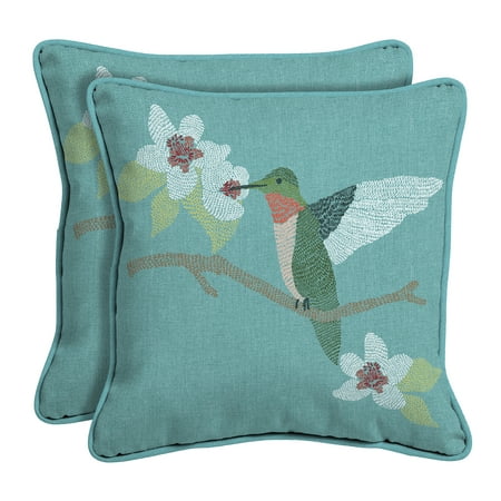 Mainstays Outdoor Toss Pillow Blue-green 15.5 x 15.5, Hummingbird