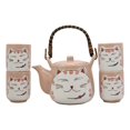 thumbnail image 2 of Maneki Neko Lucky Beckoning Cat Matte Pink 20oz Ceramic Tea Pot and Cups Set, 2 of 7