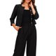 thumbnail image 1 of Blazer de oficina para mujer sin cuello, de manga 3/4, ligero, con bolsillos y botones, color negro, talla XL, 1 of 1