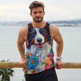 thumbnail image 6 of Uemuo Oil Painting Sunflower Puppy Pattern Men's Muscle Shirts Sleeveless Dry Fit Gym Workout Tank Top Lightweight Sports Tank Top Beach Tank Top, Loose-fit Sleeveless Shirt-Large, 6 of 7